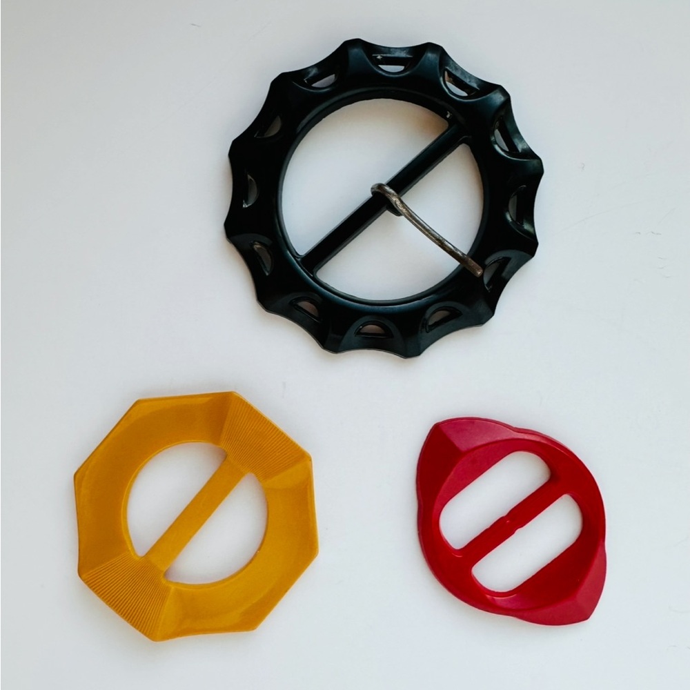 BAKELITE Belt & Sash Buckles Vintage Tested Authentic Red Black Yellow
